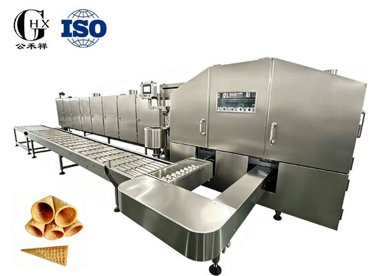 Bom preço. Solução totalmente automática de alta velocidade para mini cones de açúcar cheios de chocolate, máquina de panificação automática de cone de açúcar laminado on-line